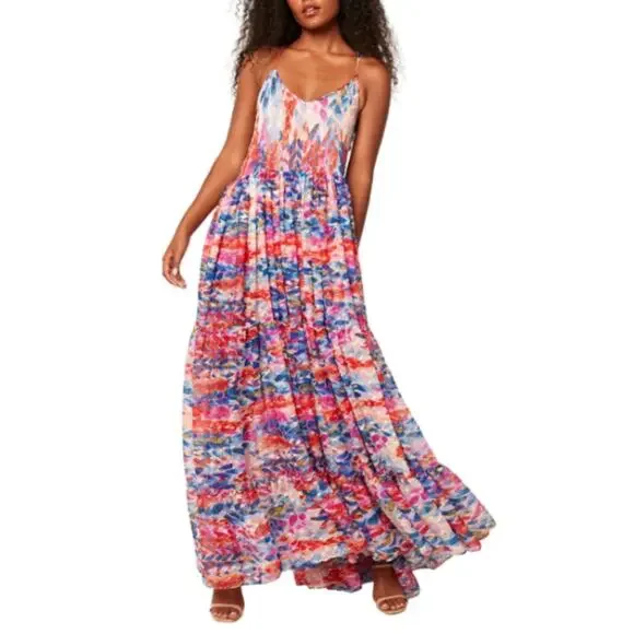 Misa Los Angeles Kalita Maxi Dress Size S Feathers of Corfu Chiffon Tiered Boho - Picture 1 of 14